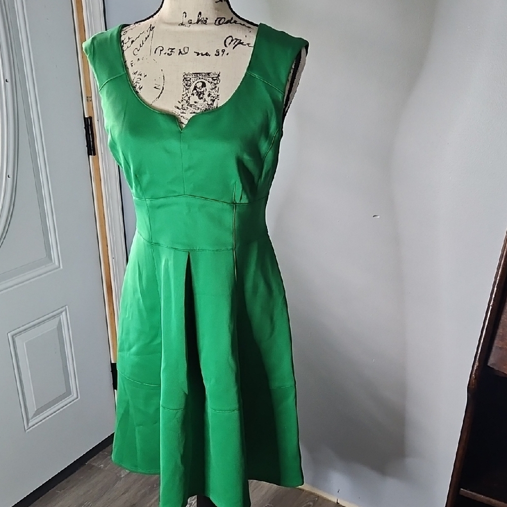 Dress Barn Green A-Line V-Neck Midi Dress